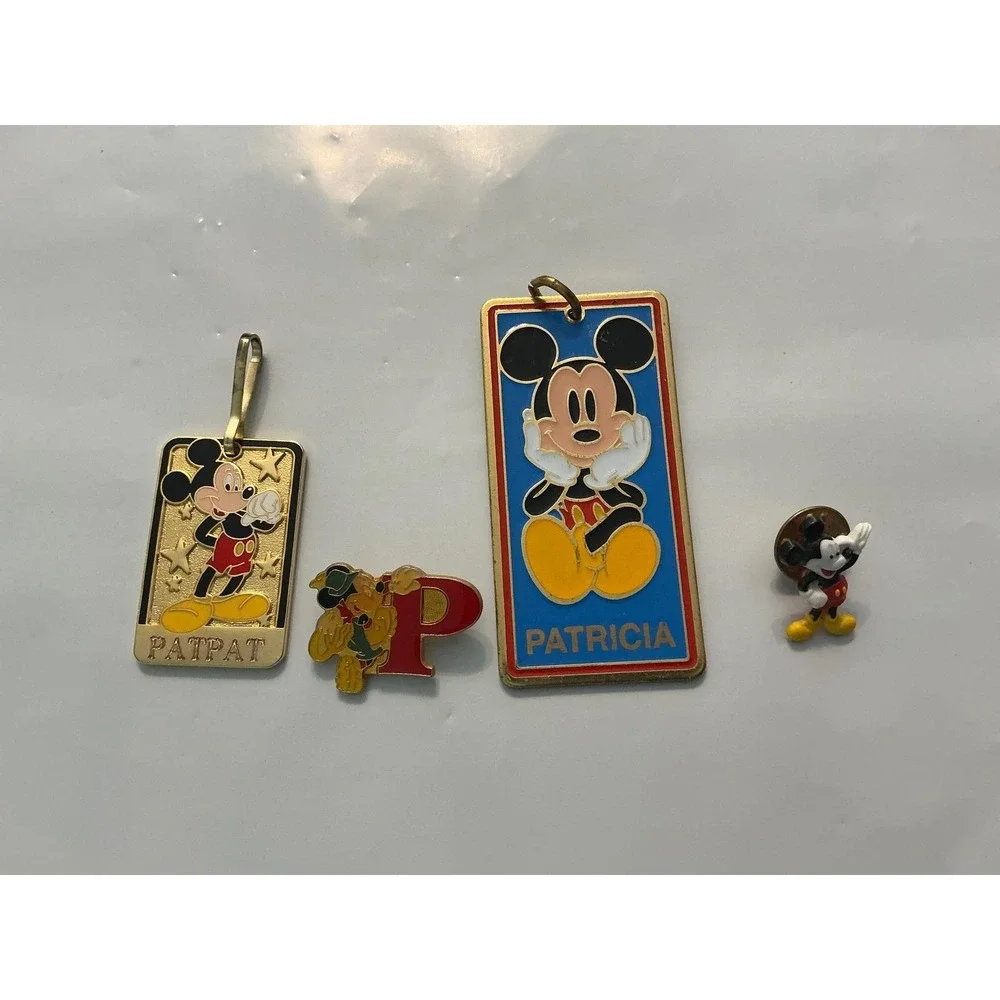 Vintage Disney Mickey Mouse Name Tag Pin Lot Patricia Pat 20th Anniversary Pluto
